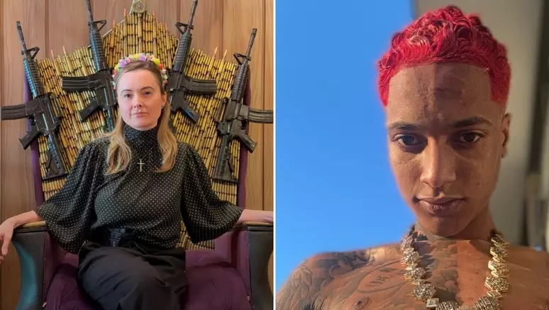 Oruam critica foto de Júlia Zanatta em “trono” feito de fuzis: “Se eu postar, é apologia ao crime”