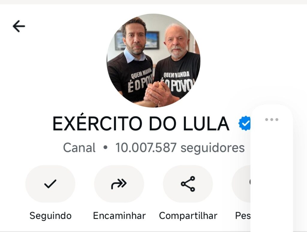 Canal Exército do Lula atinge marca histórica de 10 milhões de seguidores